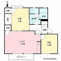フレグランスひろせB棟 2LDKの間取図画像