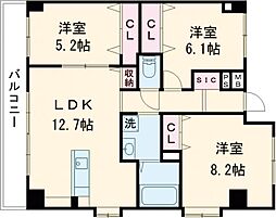 JR豊肥本線 武蔵塚駅 徒歩22分の賃貸マンション 4階3LDKの間取り