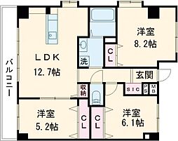 JR豊肥本線 武蔵塚駅 徒歩22分の賃貸マンション 5階3LDKの間取り