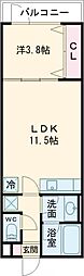 クリフビレッジＧ棟 2階1LDKの間取り