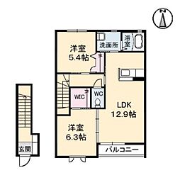 ブランドール大田B 2LDKの間取図画像