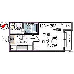 アールグランデ北仙台 1階1Kの間取り