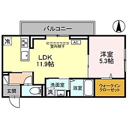 Jade朝日 2階1LDKの間取り