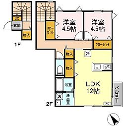 グレイス高来 2階2LDKの間取り