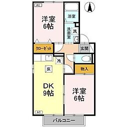 倫世館　B棟 1階2DKの間取り