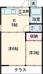 ハイツ福生 2階2Kの間取り