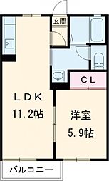 ルーブル 2階1LDKの間取り