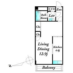 パークサイド浦里 3階1Kの間取り