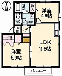 サザンガーデン　Ｃ棟 1階2LDKの間取り