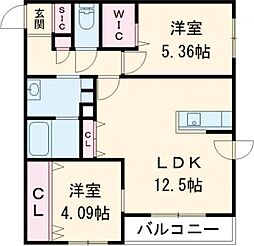 アルファスクエア花園5丁目 1階2LDKの間取り