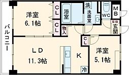 ルーカス長崎諫早I 6階2LDKの間取り