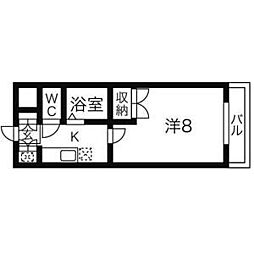 リエス小田原 1階1Kの間取り