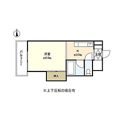ユナイト上杉ビル 6階1Kの間取り