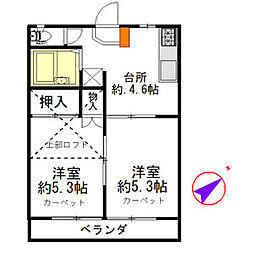 テディ福室 2階2DKの間取り