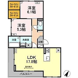 D-avance向山東 3階2LDKの間取り