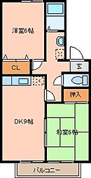 セジュールアントIII 1階2DKの間取り