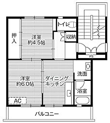 ビレッジハウス平生第二1号棟 2DKの間取図画像