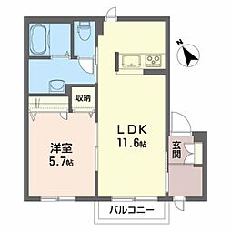 アップルヒルズＣ 1階1LDKの間取り