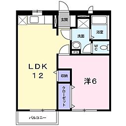 レイクサイドドミール 1階1LDKの間取り