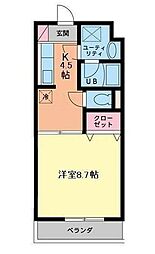 カサグランデII 2階1Kの間取り