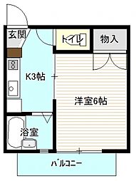 ハイム小川 2階1Kの間取り