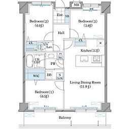 ホーリーフォート南平岸 8階3LDKの間取り