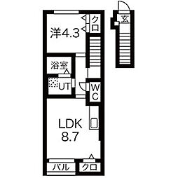 JR陸羽東線 古川駅 徒歩16分の賃貸アパート 2階1LDKの間取り