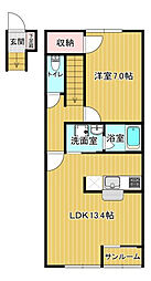 ウーヌス 2階1LDKの間取り