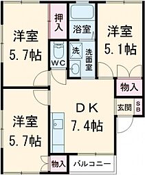 まるたか観光みのりテラスハウス　B 1階3DKの間取り