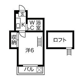 アールイーステージ道徳 2階1Kの間取り