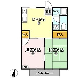 プレジール町田 2階2DKの間取り