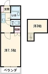 シューフルール3 1Kの間取図画像
