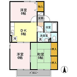 JR小浜線 若狭和田駅 徒歩7分の賃貸アパート 2階3DKの間取り