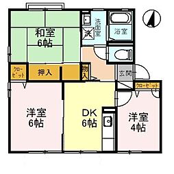 パインハイツ 102 1階3DKの間取り