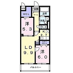 アジュール修学院 1階2LDKの間取り