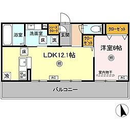 クルール東野 1階1LDKの間取り