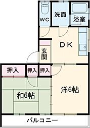 ホワイトレジデンス 203 2階2DKの間取り