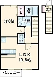 フィオーレＨ.Ｓ 2階1LDKの間取り