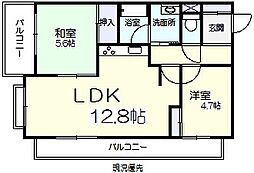 マンション栂森 4階2LDKの間取り