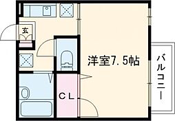 メゾンHAMADA 2階1Kの間取り