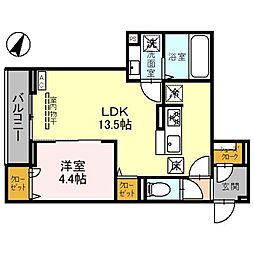 東武東上線 上福岡駅 徒歩11分の賃貸アパート 1階1LDKの間取り