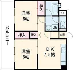 熊本市電A系統 呉服町駅 徒歩3分の賃貸マンション 4階2DKの間取り