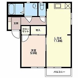 エクセルコート 1階1LDKの間取り
