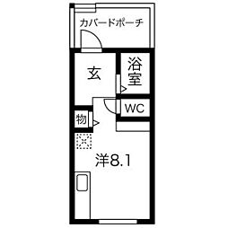 赤羽根サーフベースB棟 1階ワンルームの間取り