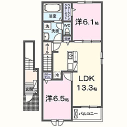 グレース北園III 2階2LDKの間取り