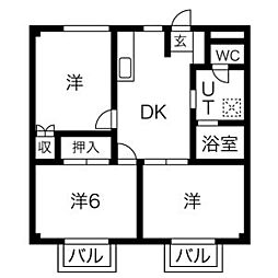 アンティークハイツ 2階3DKの間取り