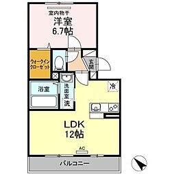 ロータス宇多津 2階1LDKの間取り