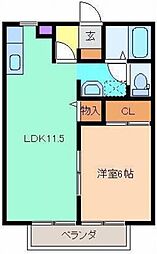 東武桐生線 赤城駅 徒歩7分の賃貸アパート 2階1LDKの間取り