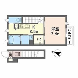 シャーメゾン八幡2丁目 2階1Kの間取り
