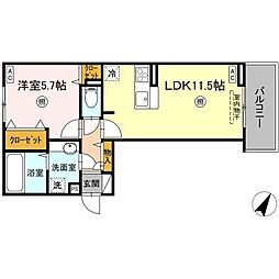 ミル・ルミエールII 3階1LDKの間取り